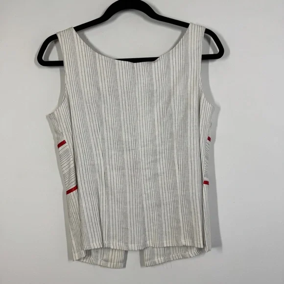 Zino Jordan White Pinstripe Linen Vest Red Tie Detail Size 48 EU Chic Top - Picture 7 of 10